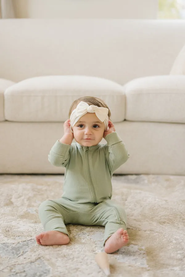 Green Ribbed Pajama Romper