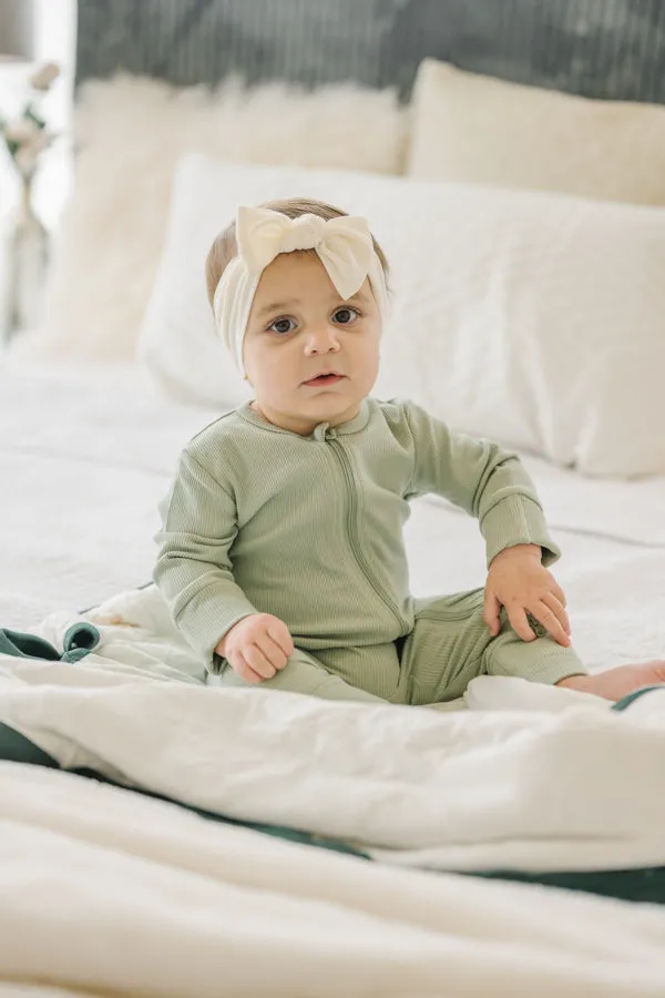 Green Ribbed Pajama Romper