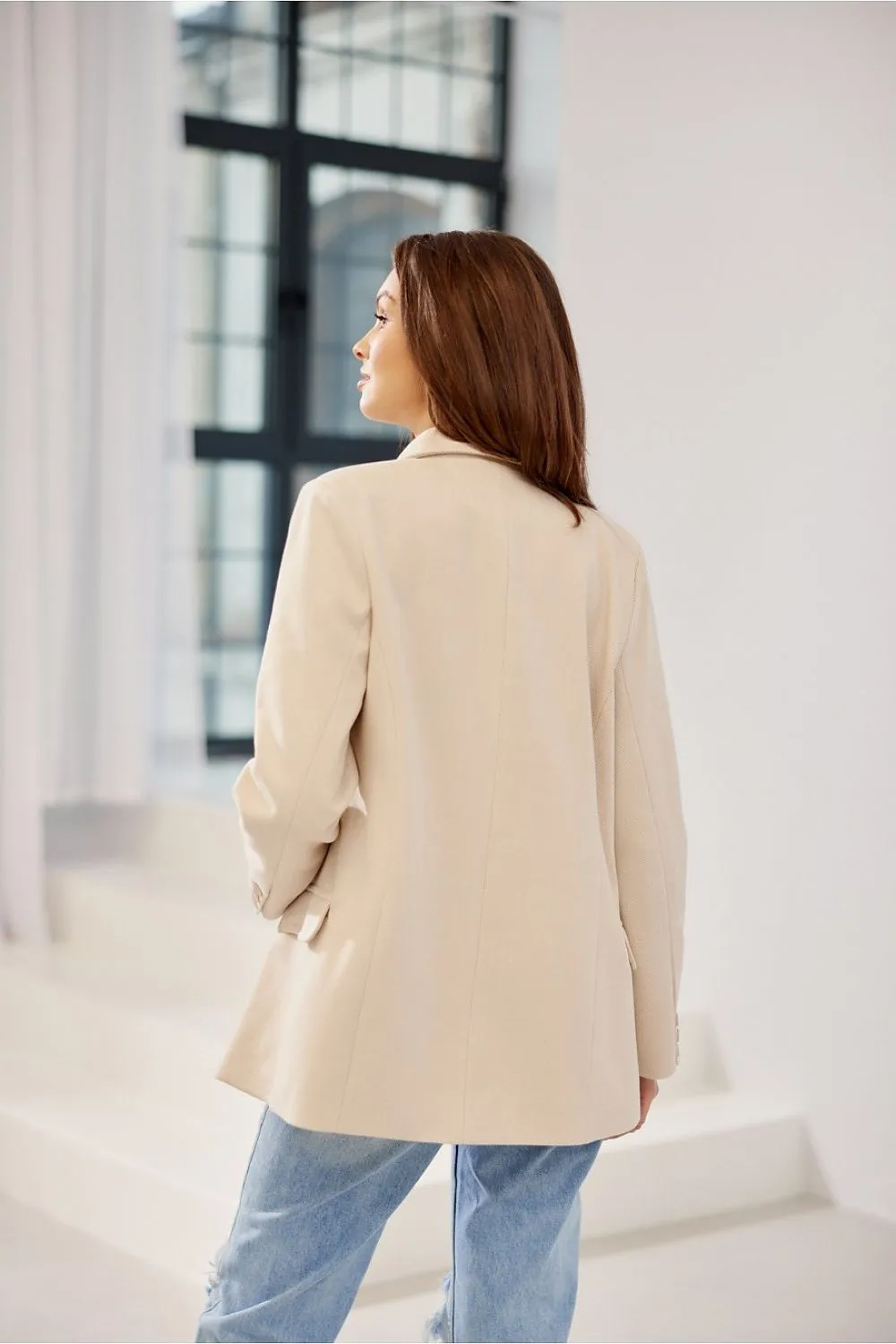 Herringbone Blazer with Button Detail