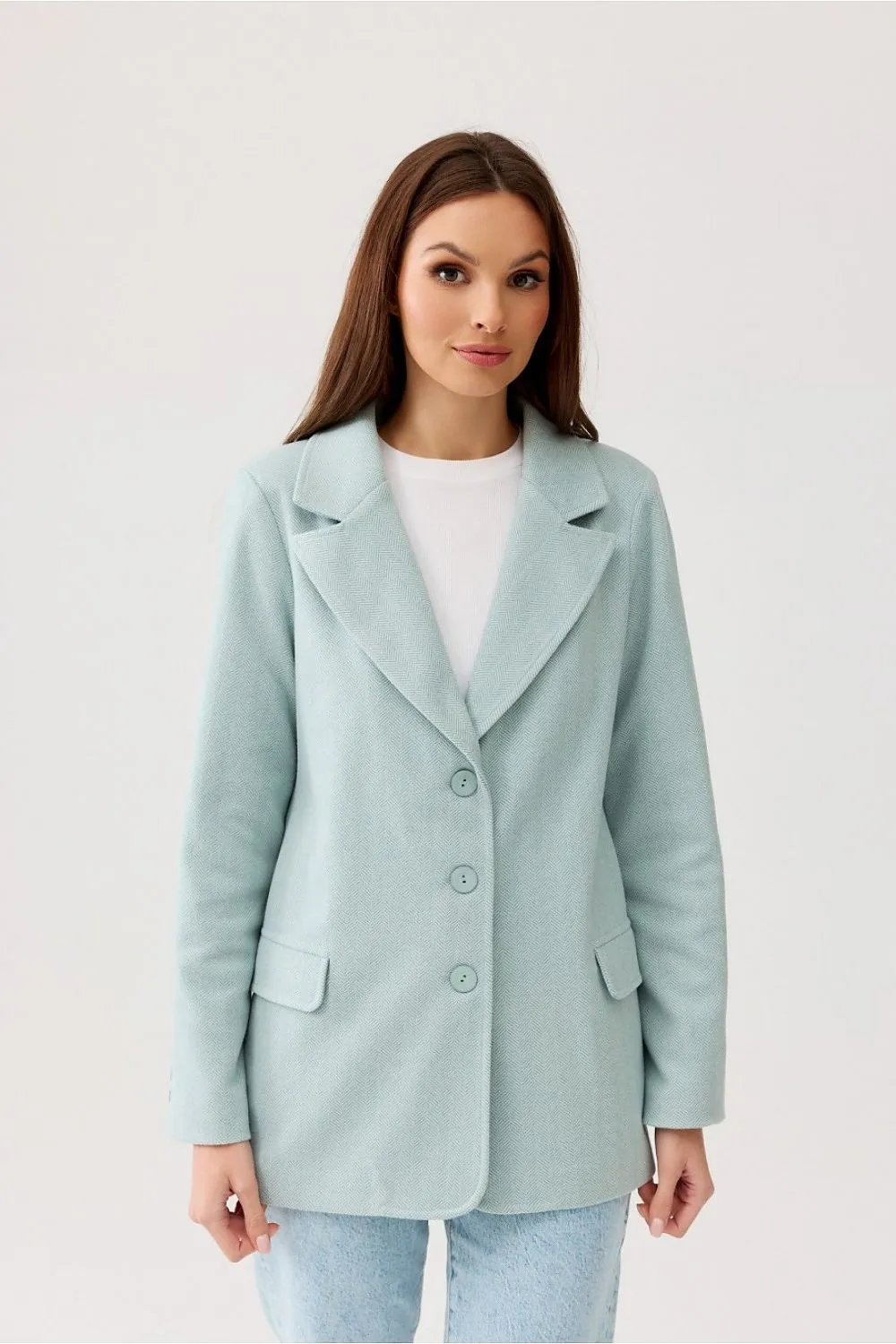 Herringbone Blazer with Button Detail