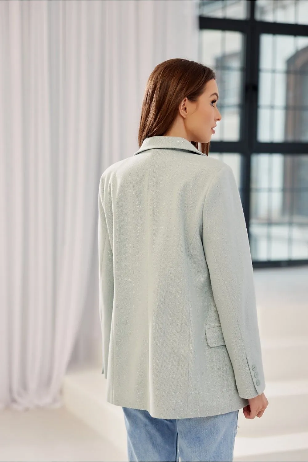 Herringbone Blazer with Button Detail