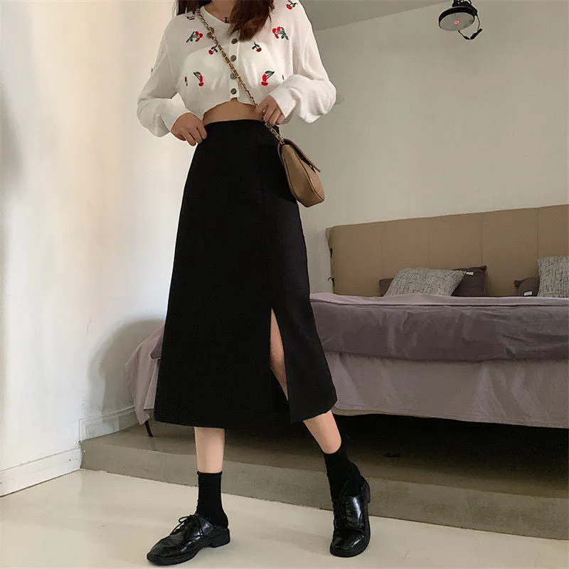 High Waist A-Line Split Long Skirts