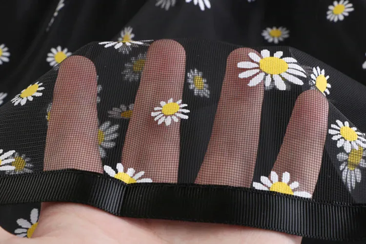 High Waist Daisy Flowers Pattern Mesh Long Skirts