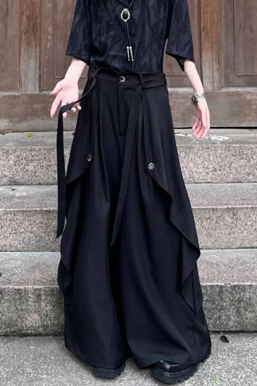 High Waist Irregular Layered Wide Leg Skirts Pants