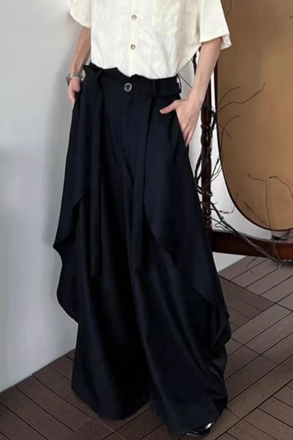 High Waist Irregular Layered Wide Leg Skirts Pants