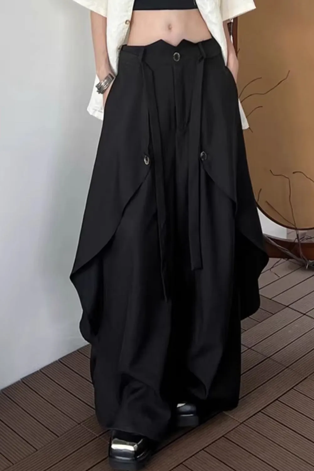 High Waist Irregular Layered Wide Leg Skirts Pants