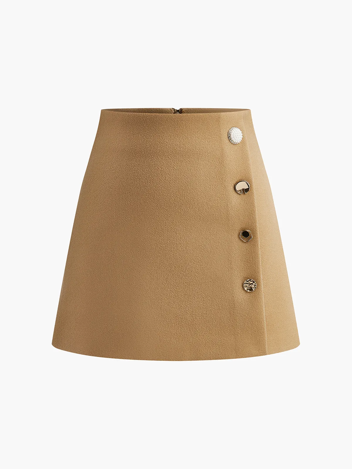 High-Waist Metal-Decor Zipper Skirt