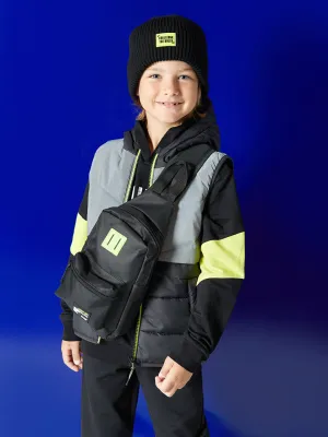 Hooded Boys Puffer Vest With Reflective Detail