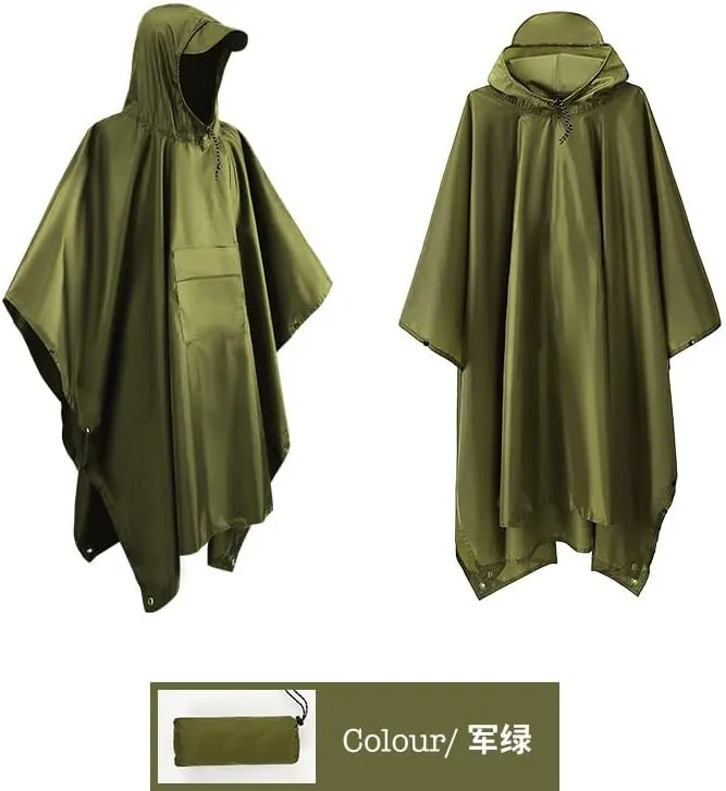 Hooded Rain Poncho Waterproof Raincoat Jacket for Men Women Adults, Military Poncho for Outdoor Activities Camping Fishing