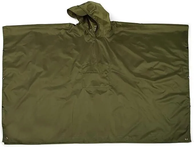 Hooded Rain Poncho Waterproof Raincoat Jacket for Men Women Adults, Military Poncho for Outdoor Activities Camping Fishing