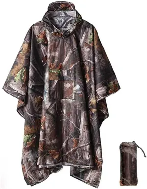 Hooded Rain Poncho Waterproof Raincoat Jacket for Men Women Adults, Military Poncho for Outdoor Activities Camping Fishing