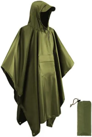 Hooded Rain Poncho Waterproof Raincoat Jacket for Men Women Adults, Military Poncho for Outdoor Activities Camping Fishing