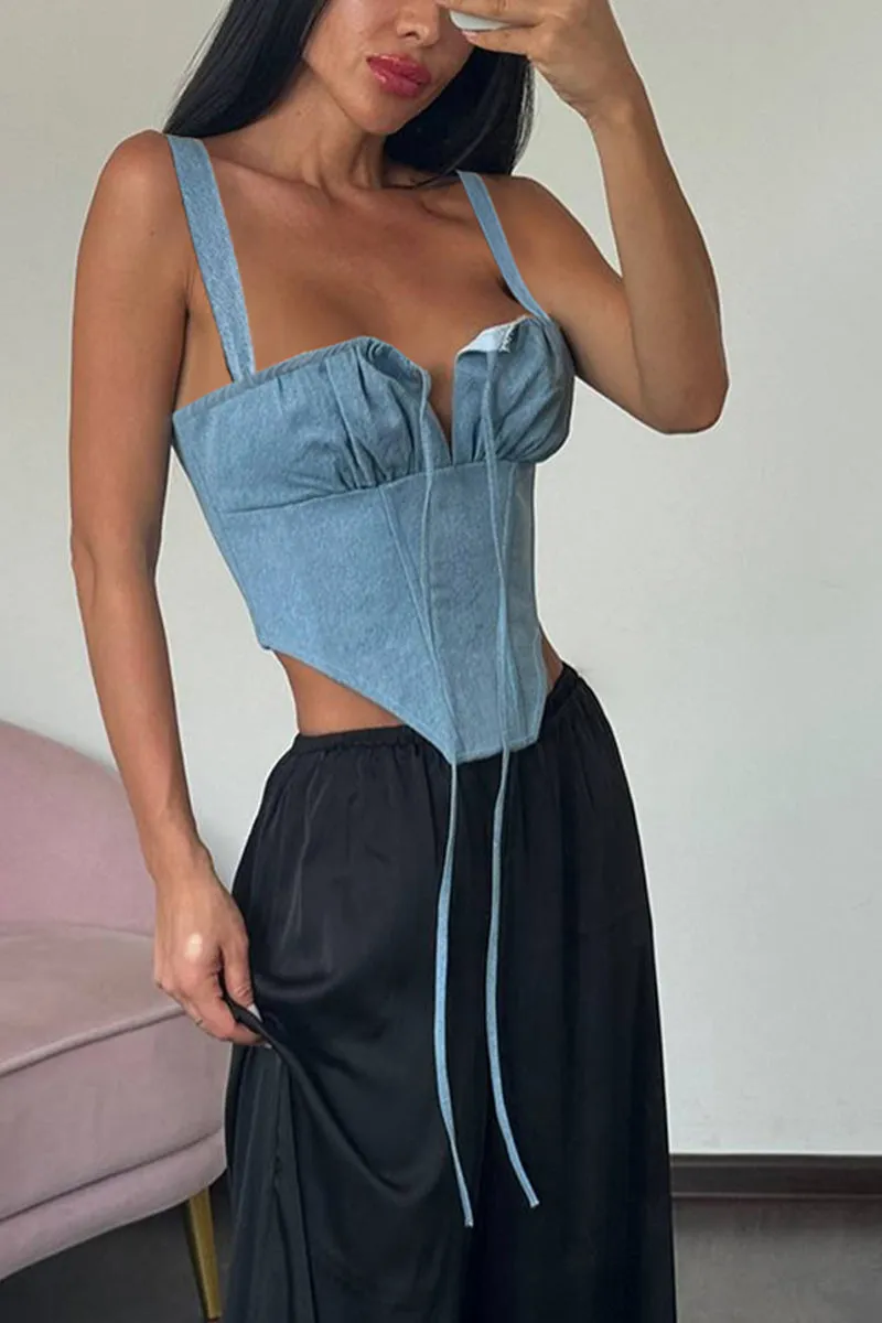 HTR1039 Tie-Front Bustier Top