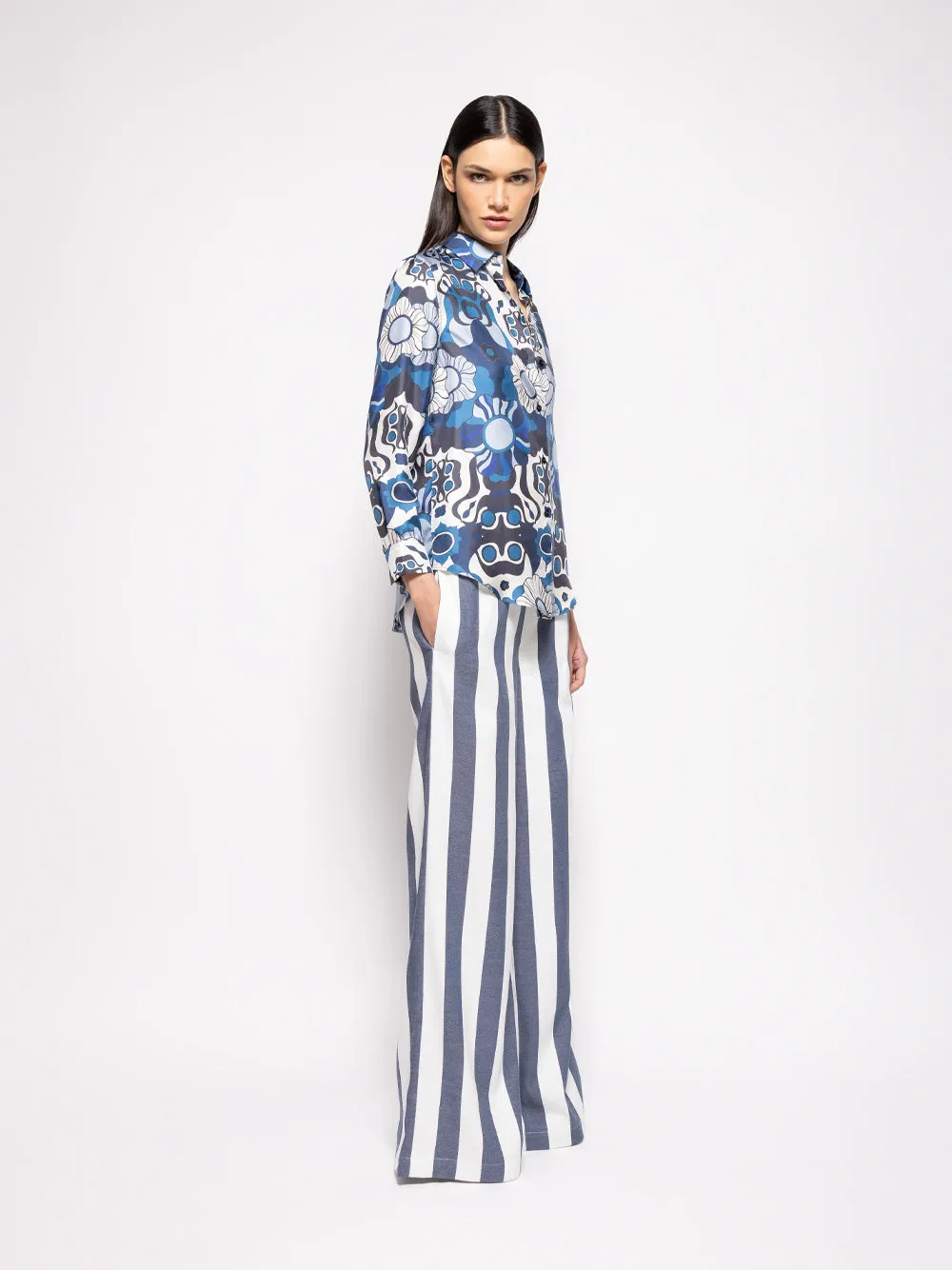 Hydrilla Navy Hand-Woven Striped Pants