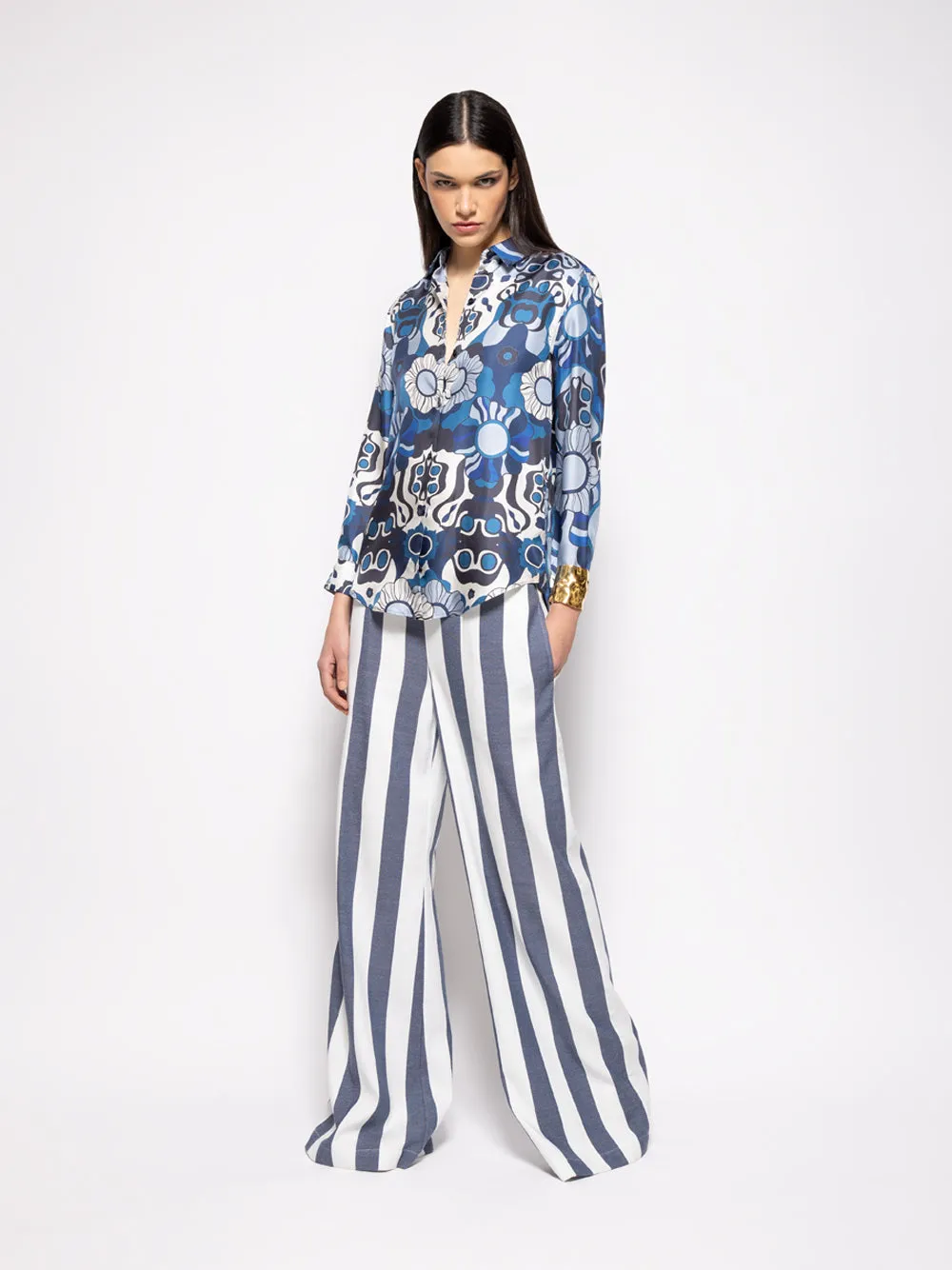 Hydrilla Navy Hand-Woven Striped Pants