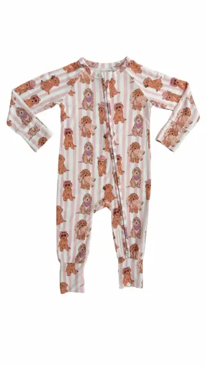 In My Jammers Pink Puppy Zipper Romper