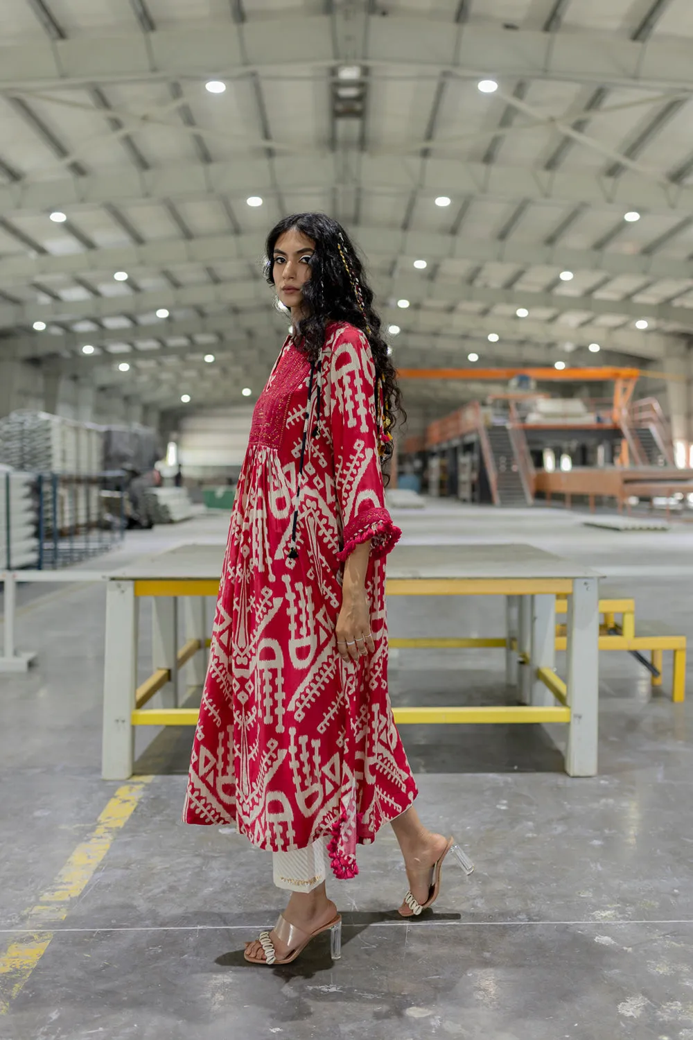 Ivvy Brick Embroidered Kurta With Pants