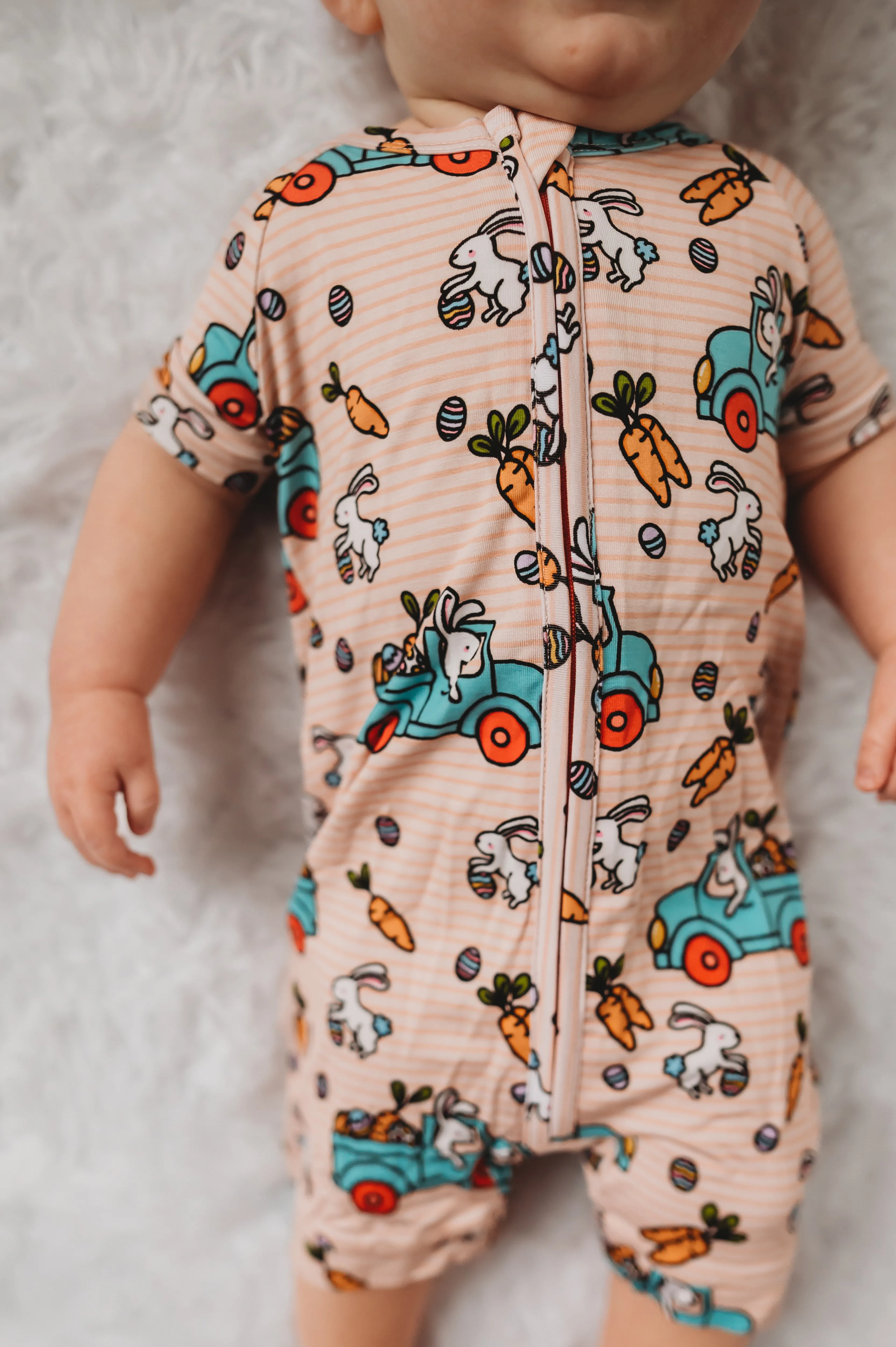 Kiki   Lulu Easter Bunny, I’m Home Orange Bunnies Shorties Baby Romper