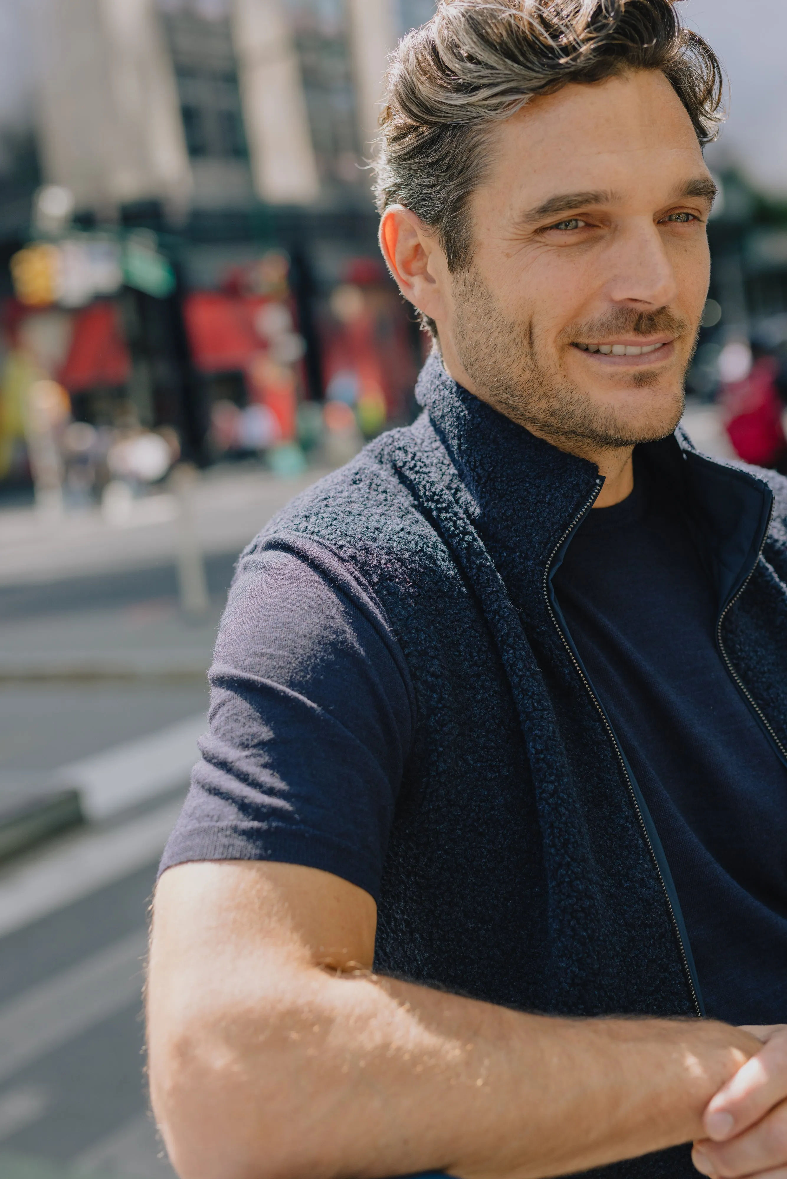 Knitted T-Shirt in Marine Merino Wool