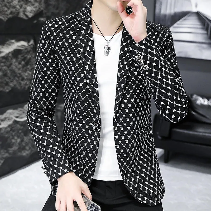 Korean Letter Print Men Blazers Brand 2024 Spring Casual Business Suit Jackets Slim Fit Street Wear Social Jacket Men Clothing