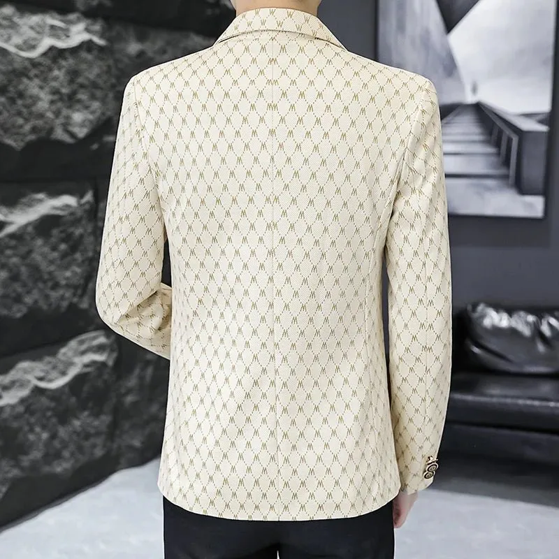 Korean Letter Print Men Blazers Brand 2024 Spring Casual Business Suit Jackets Slim Fit Street Wear Social Jacket Men Clothing