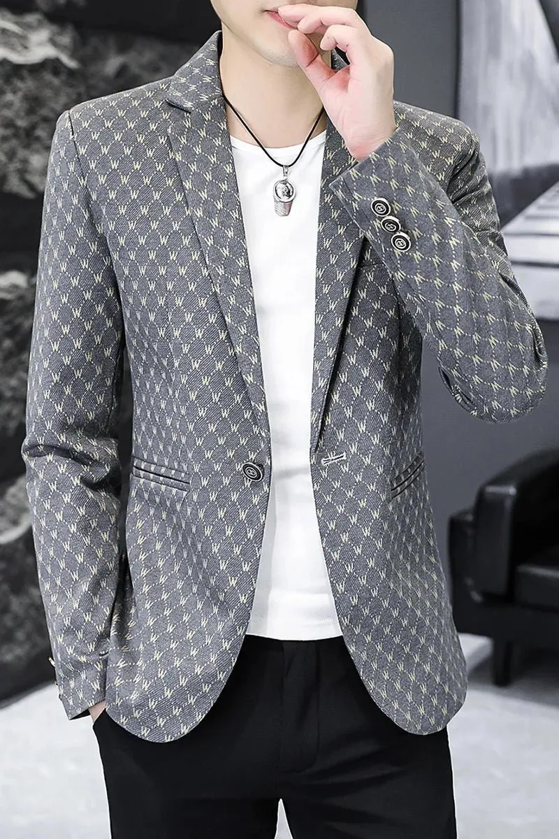 Korean Letter Print Men Blazers Brand 2024 Spring Casual Business Suit Jackets Slim Fit Street Wear Social Jacket Men Clothing
