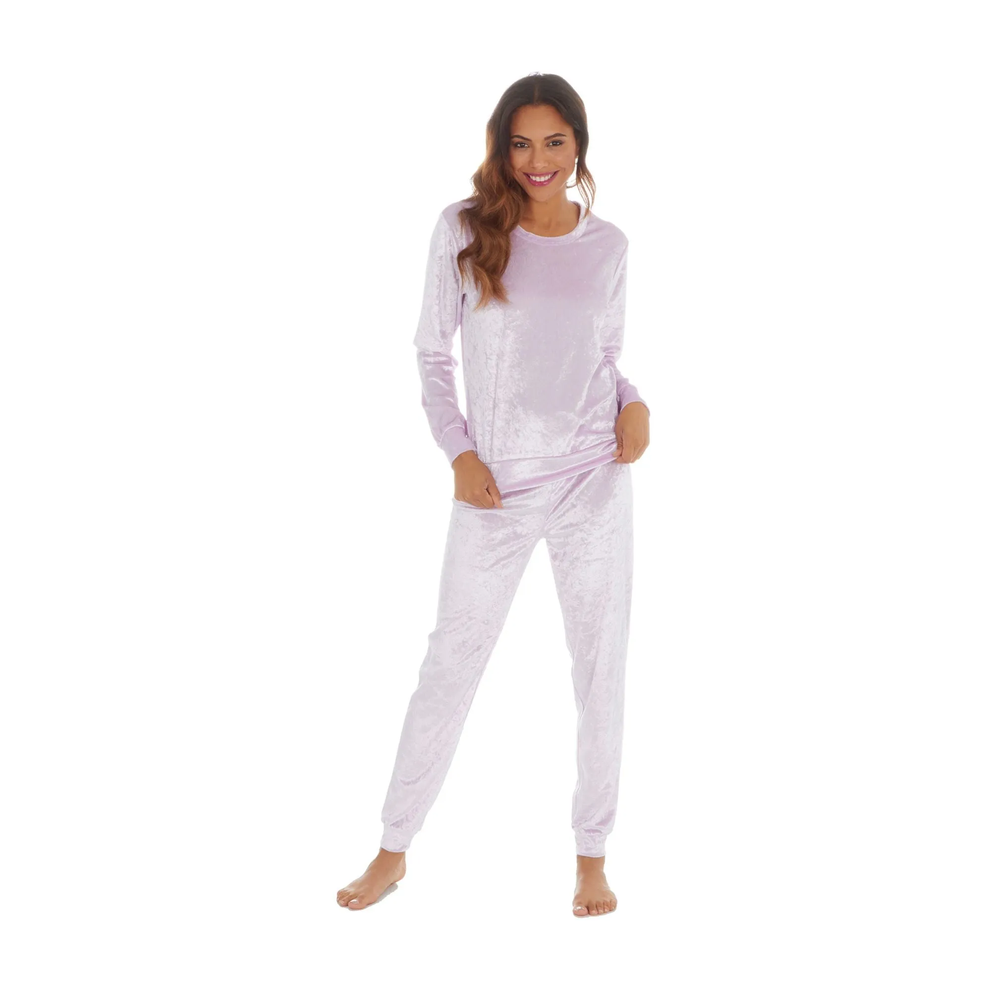 Ladies Velvet Lounge Suit: Cozy Crushed Fleece Pyjamas Set for Winter Comfort