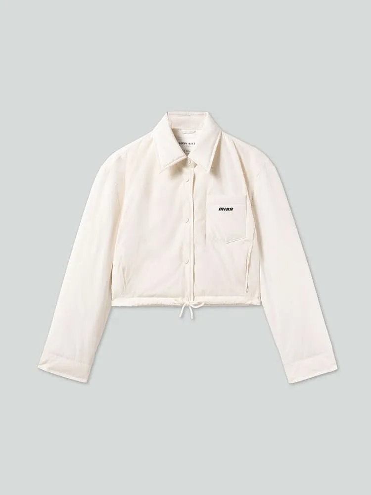 Lapel Cropped Down Jacket With Printed