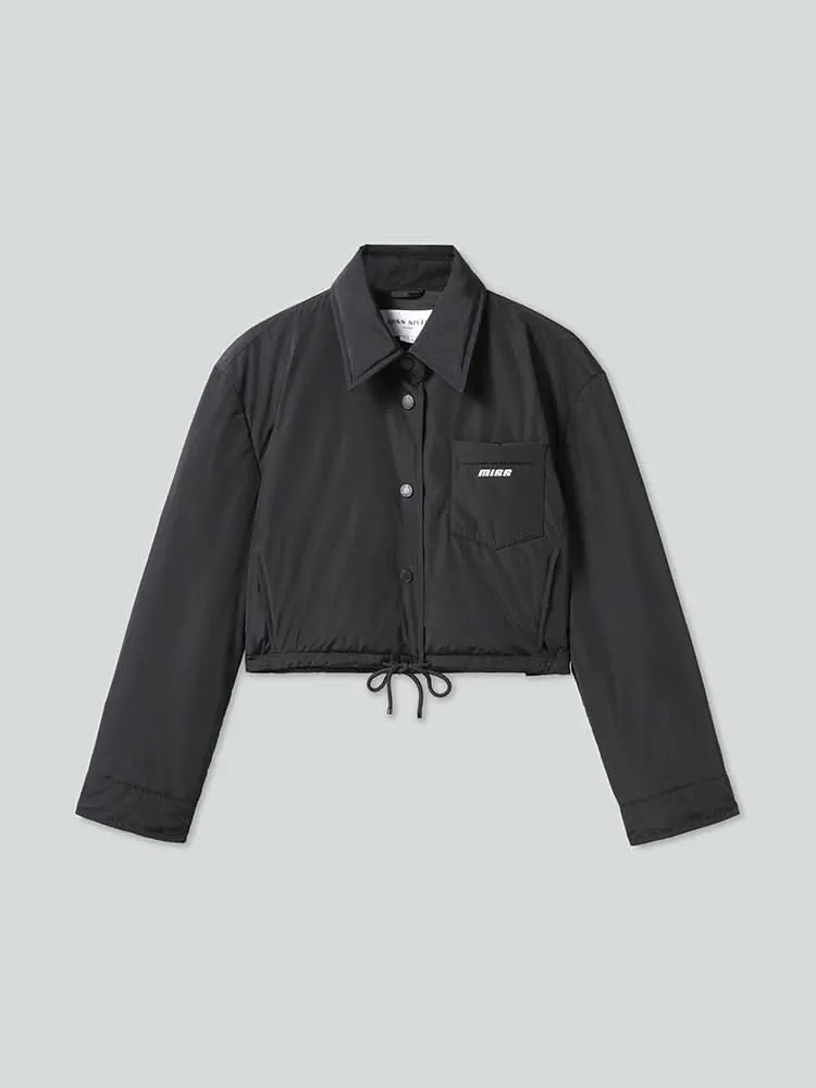 Lapel Cropped Down Jacket With Printed