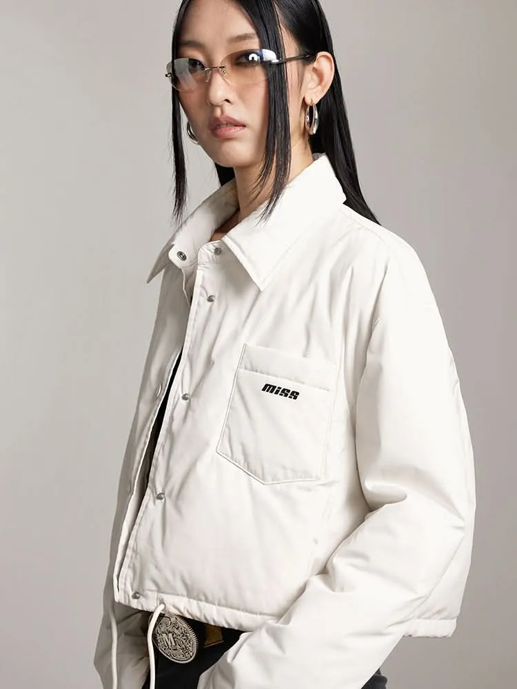 Lapel Cropped Down Jacket With Printed