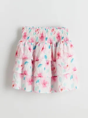 LCW Kids Pink Elastic Waist Floral Girl Skirt