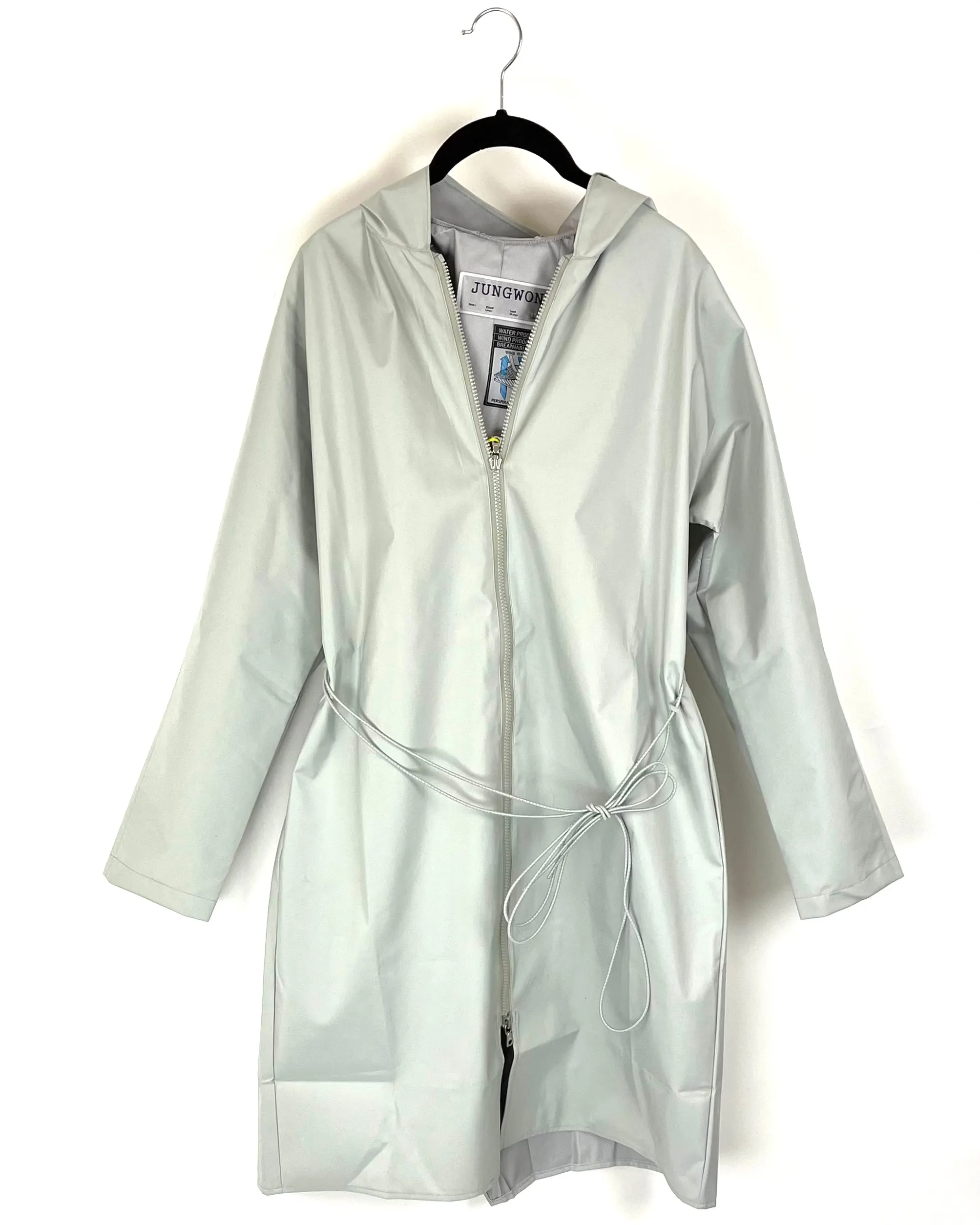 Light Gray Long Raincoat With Bungee Belt - Size 2/4, 6/8, 8/10 and 10/12