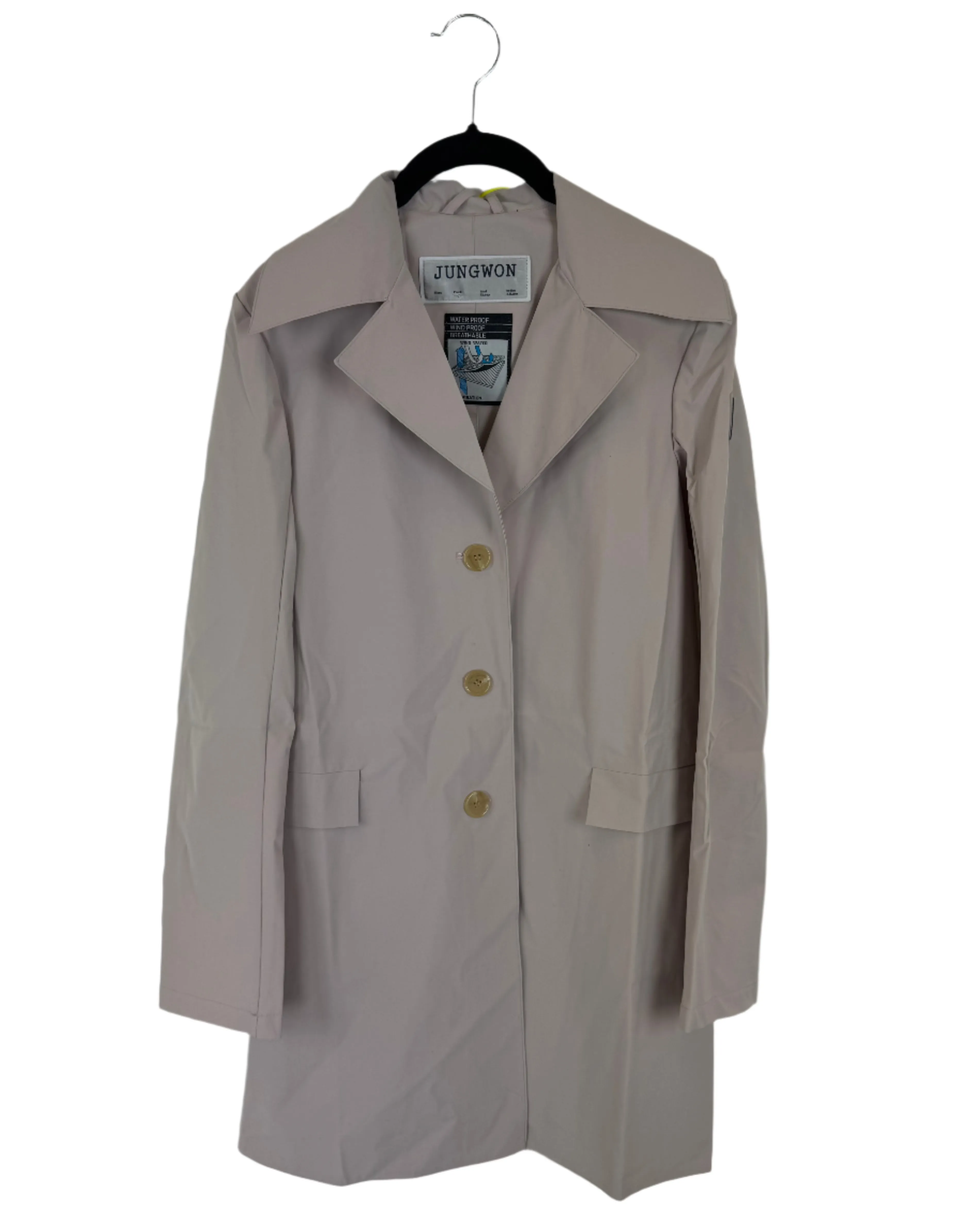 Light Mauve Button Down Raincoat - Size 0 - 6