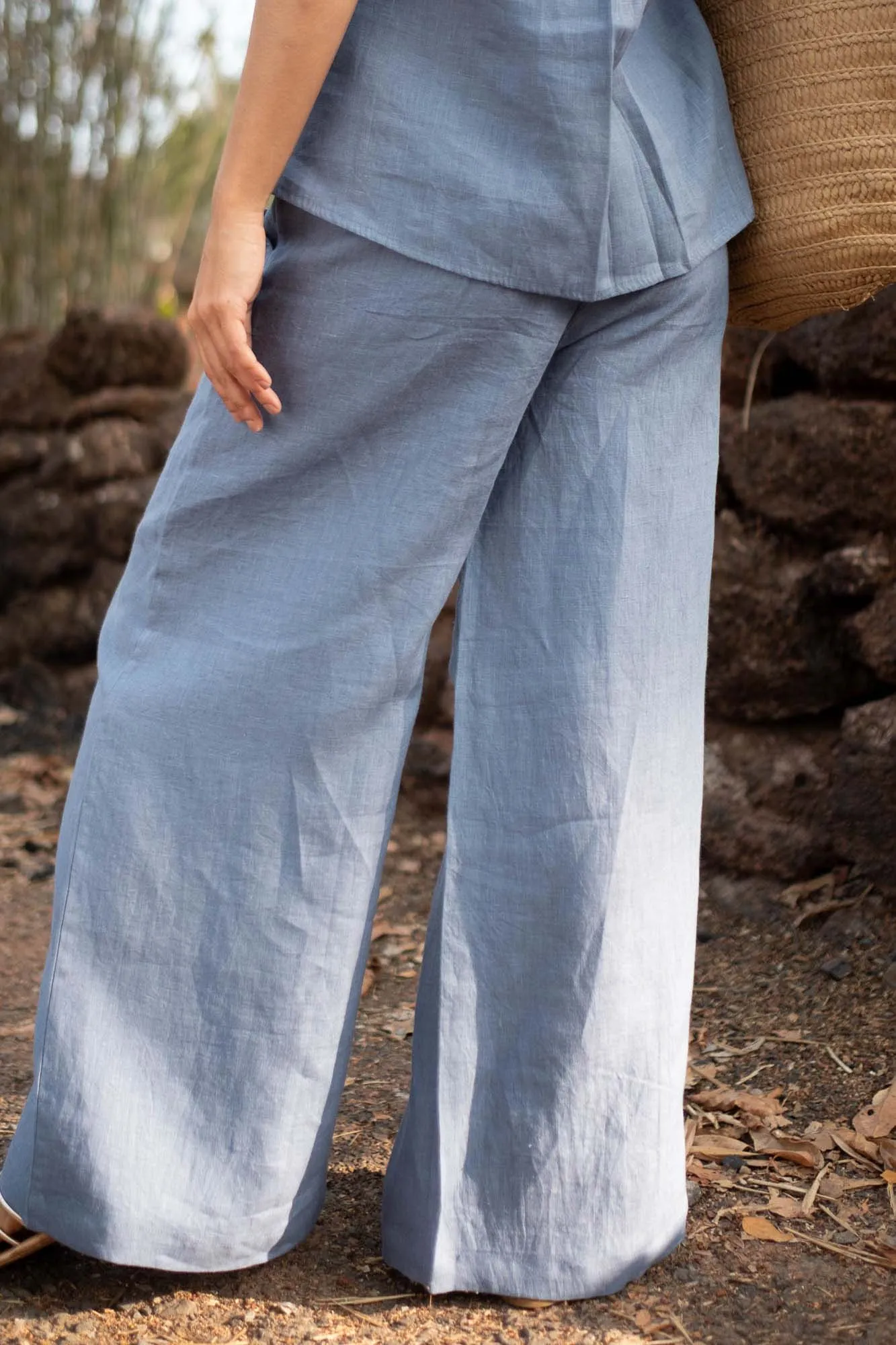Linen Co-ord Set with Boat Neck Top and Oversized Pants