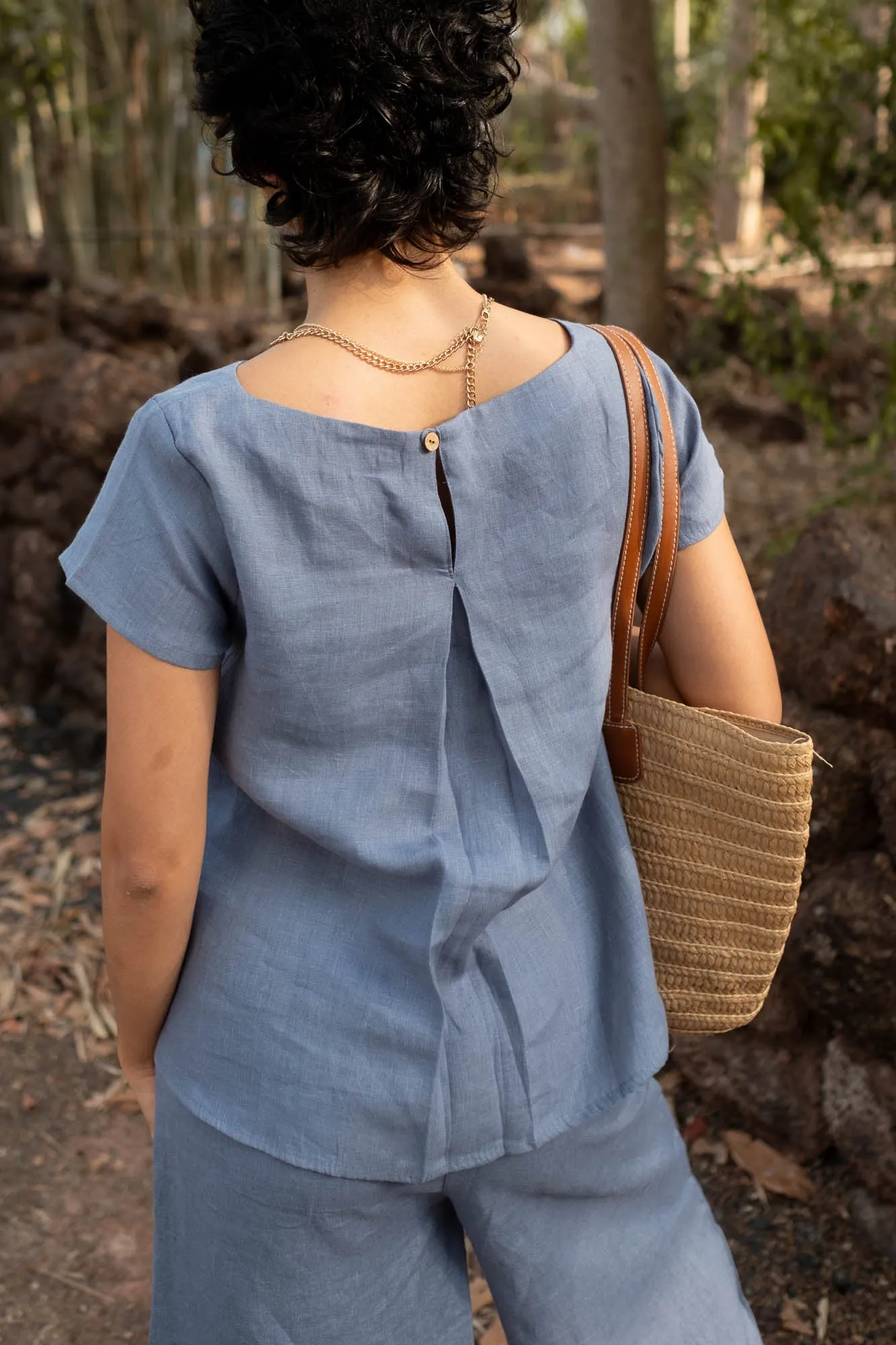 Linen Co-ord Set with Boat Neck Top and Oversized Pants