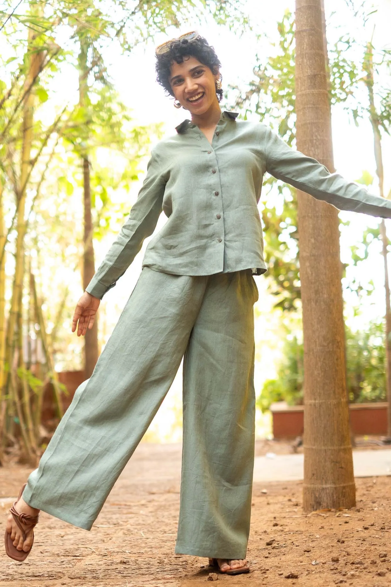 Linen Co-ord Set with Day Shirt and Oversized Pants