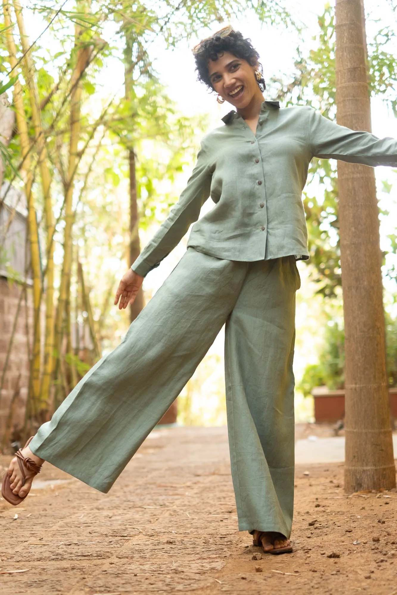 Linen Co-ord Set with Day Shirt and Oversized Pants