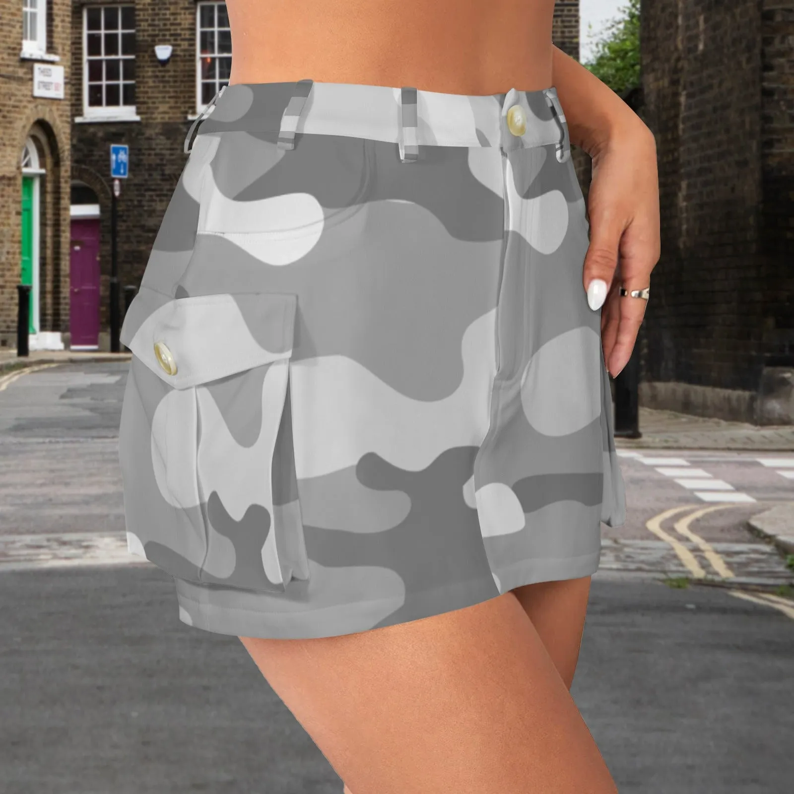 Low Waist Button Pocket Cargo Mini Skirt