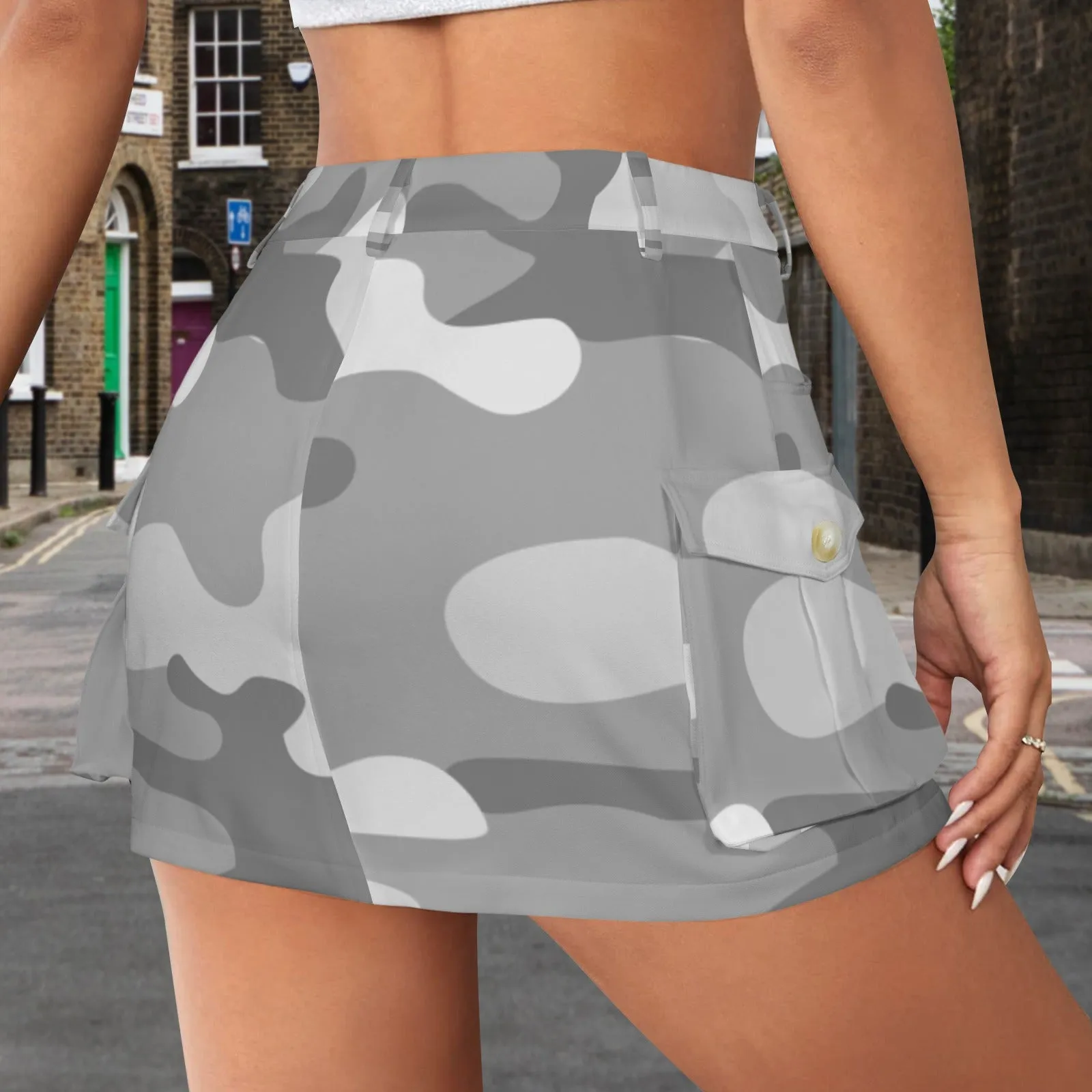 Low Waist Button Pocket Cargo Mini Skirt