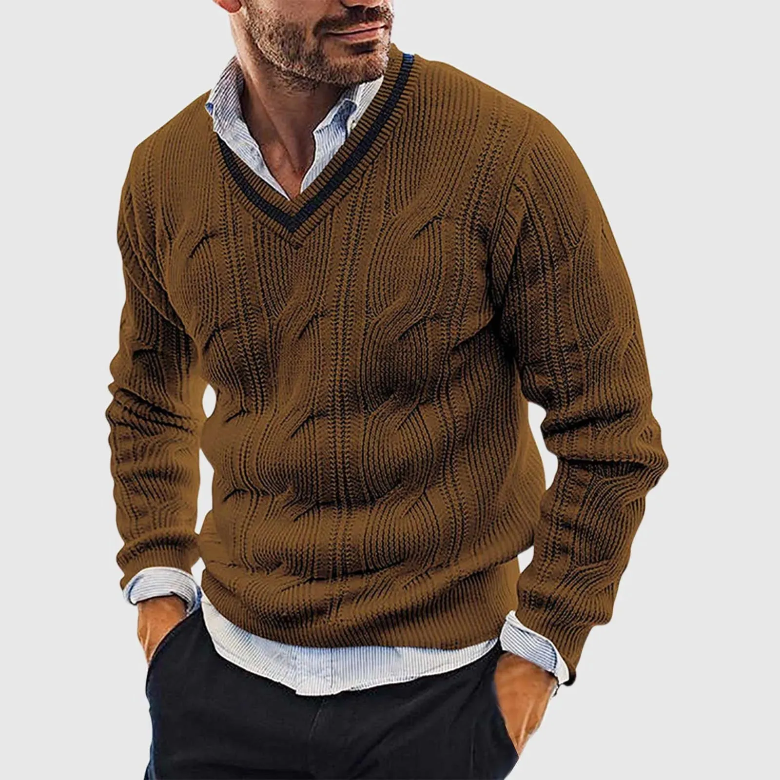 Luca Cable Knit V-Neck Sweater