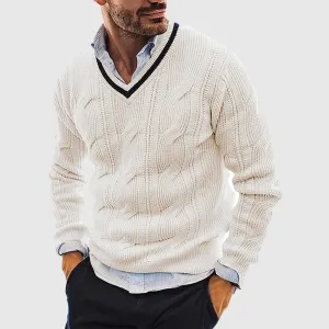 Luca Cable Knit V-Neck Sweater
