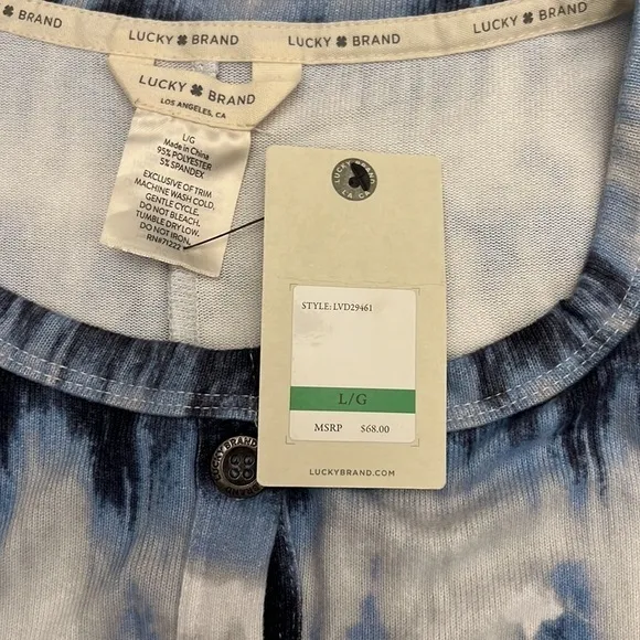 Lucky Brand Tie Dye Long Johns Pajamas Size Large NEW NWT