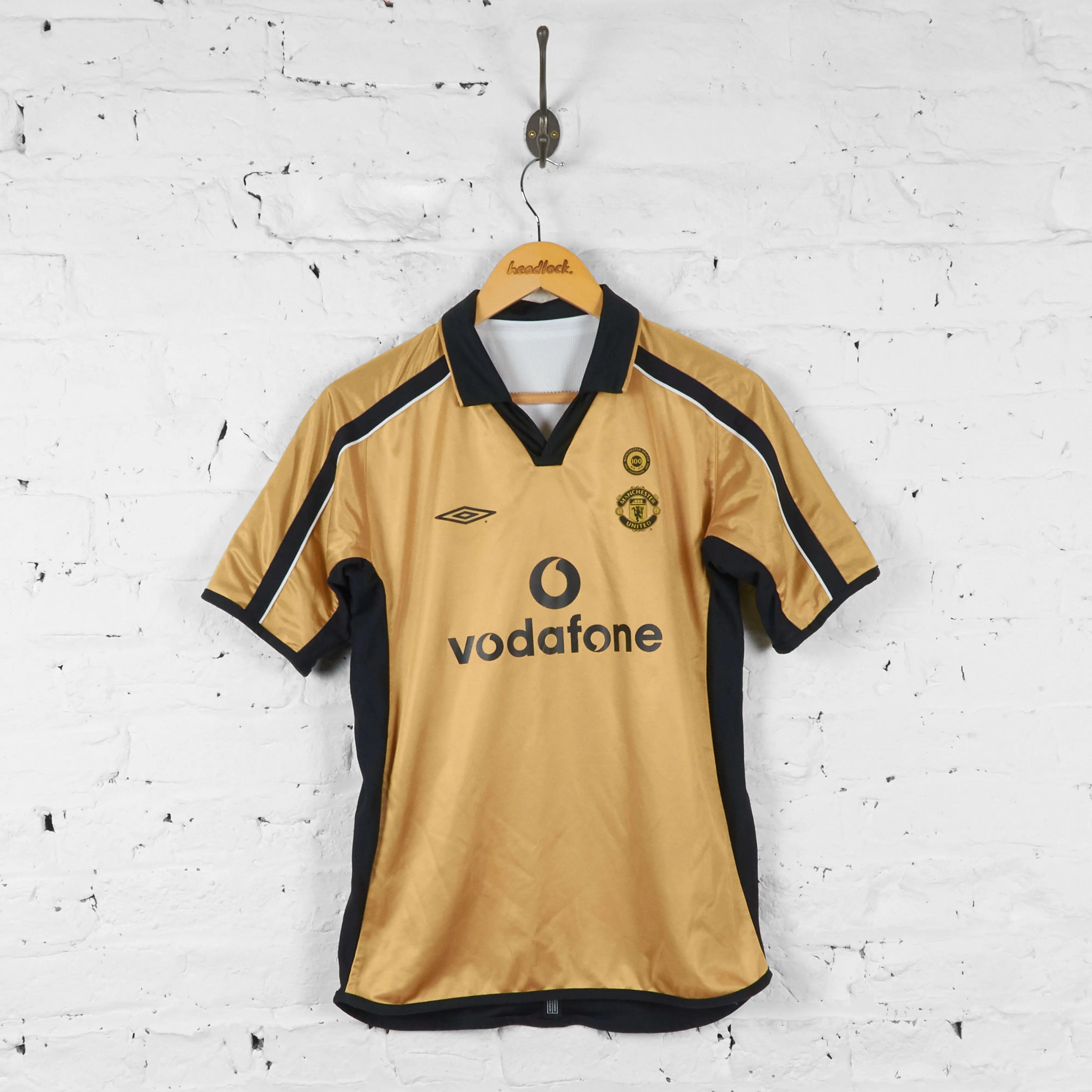 Manchester United 2001 Centenary Away Football Shirt - White/Gold - S