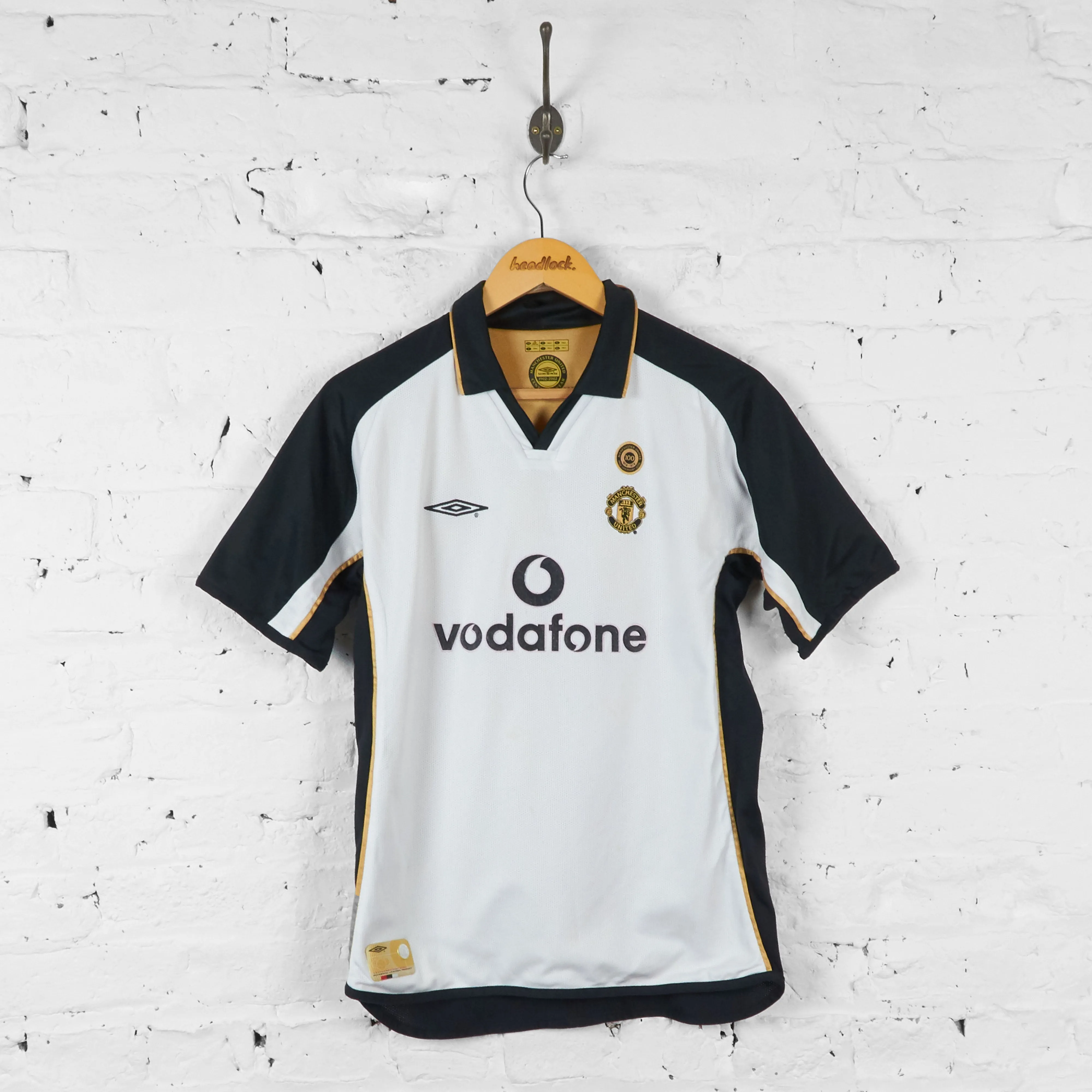 Manchester United 2001 Centenary Away Football Shirt - White/Gold - S