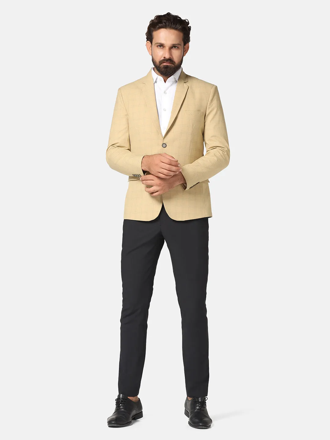 Men Beige Check Blazer