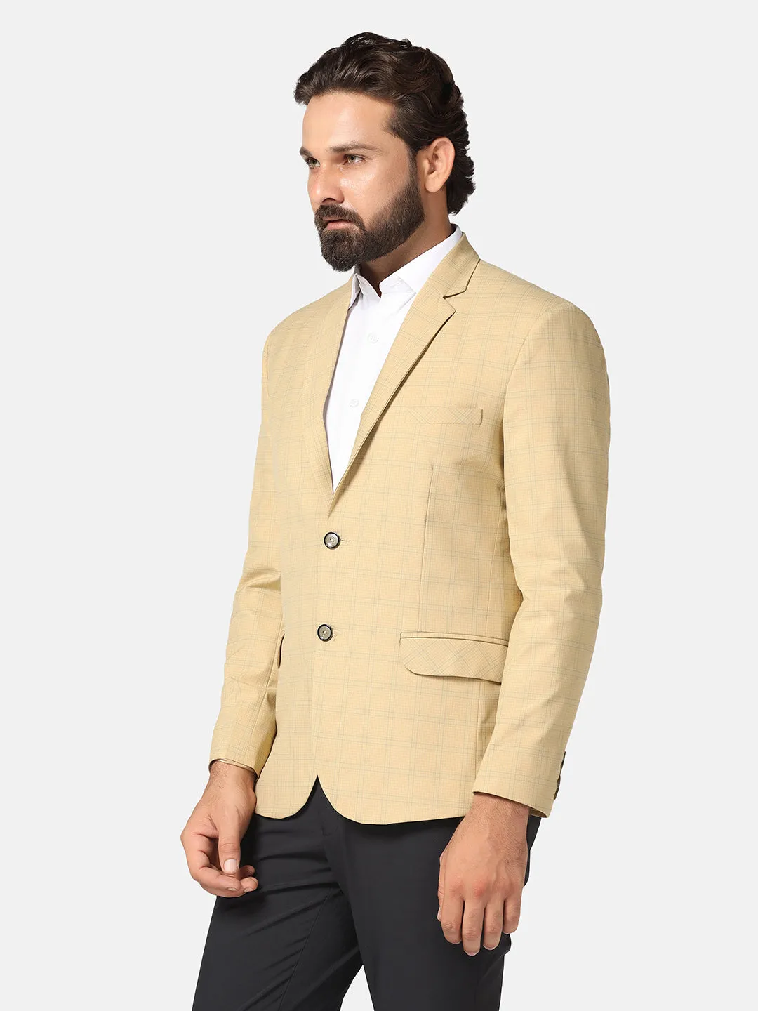 Men Beige Check Blazer