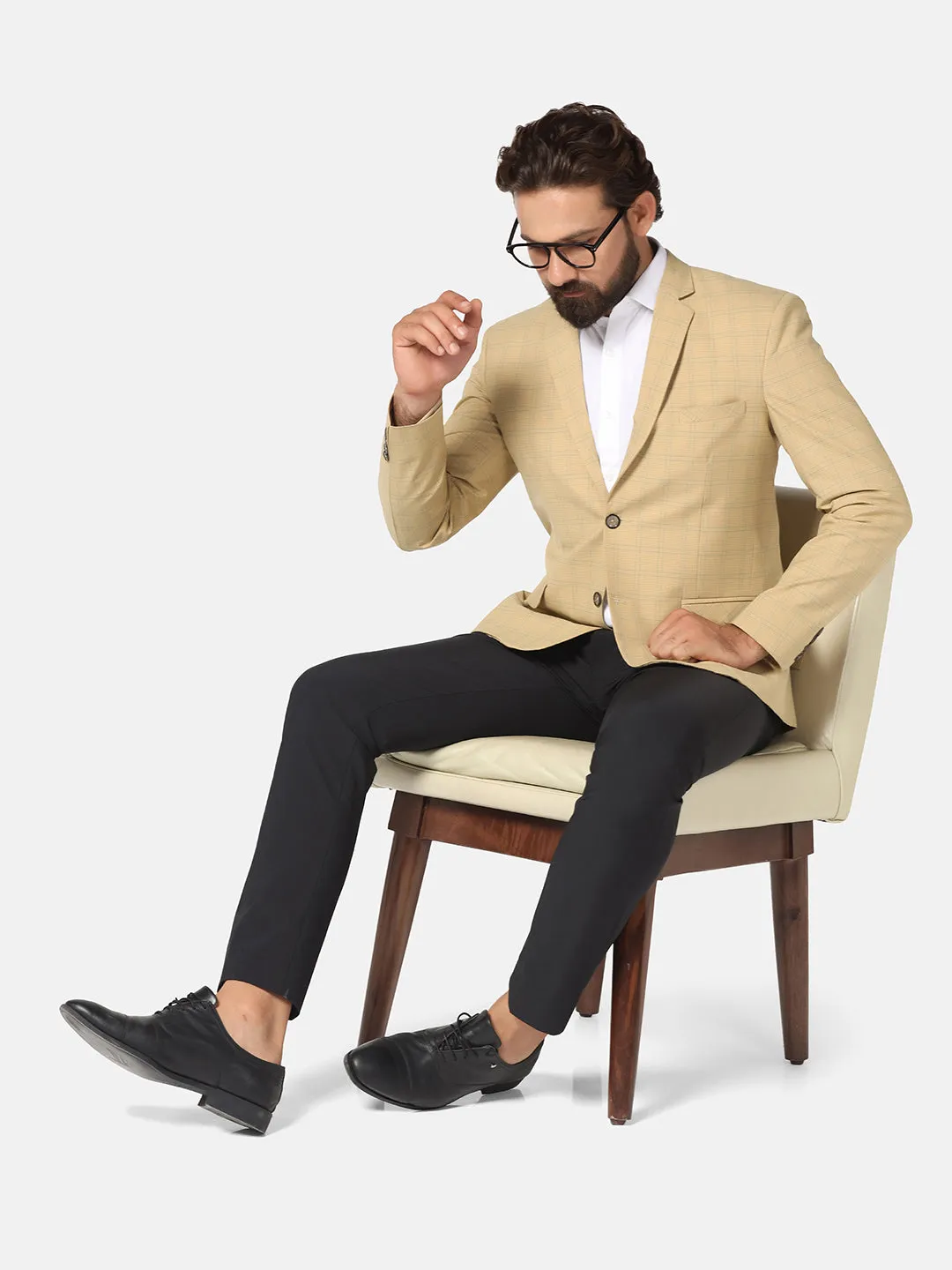 Men Beige Check Blazer