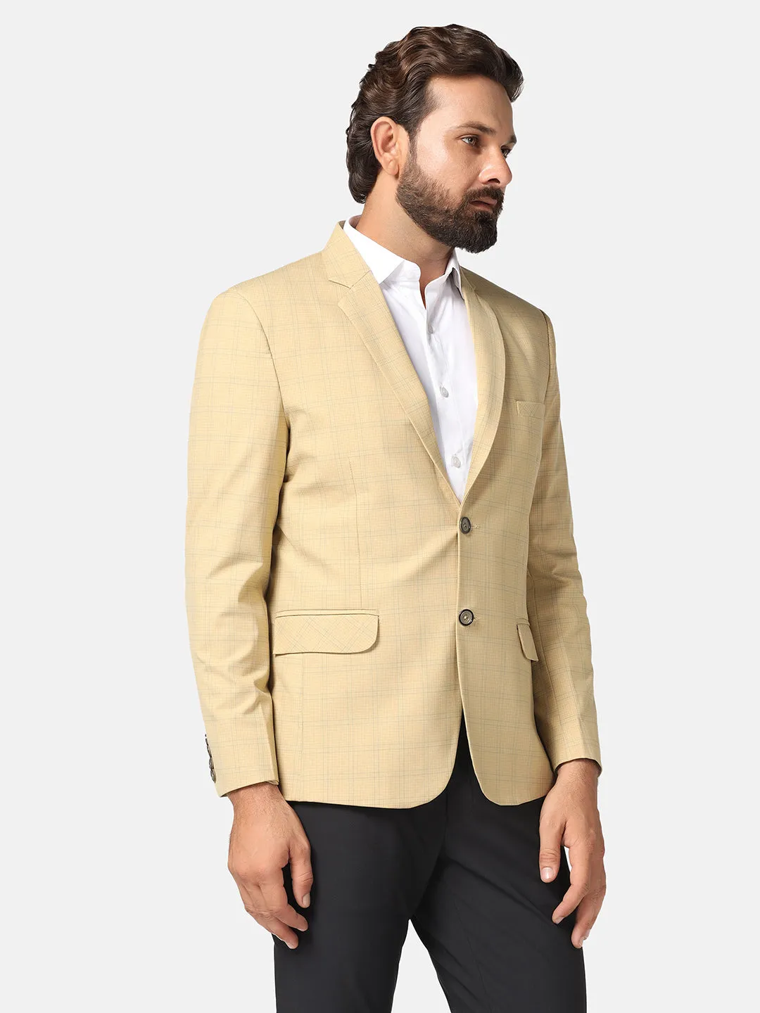 Men Beige Check Blazer