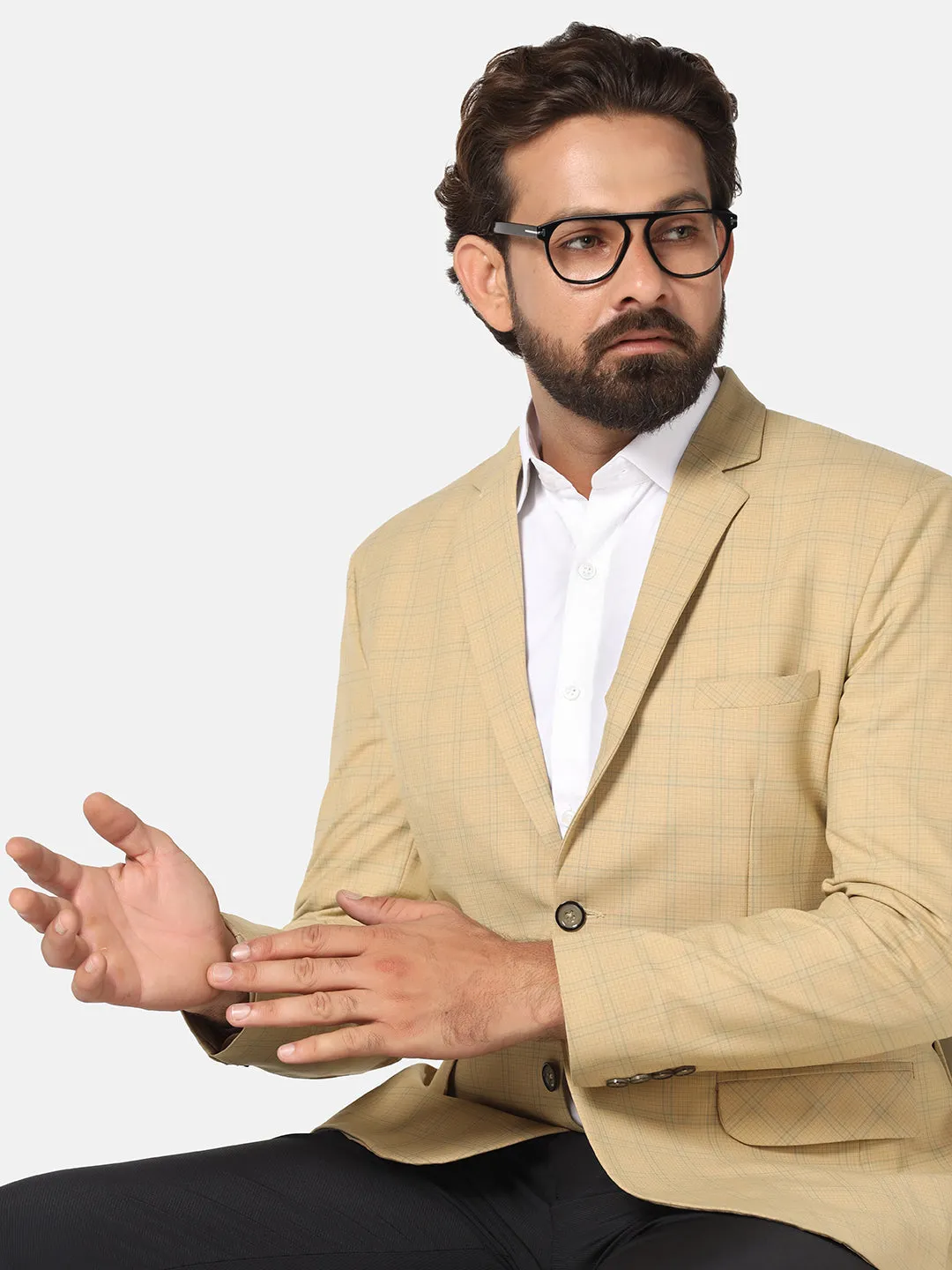 Men Beige Check Blazer