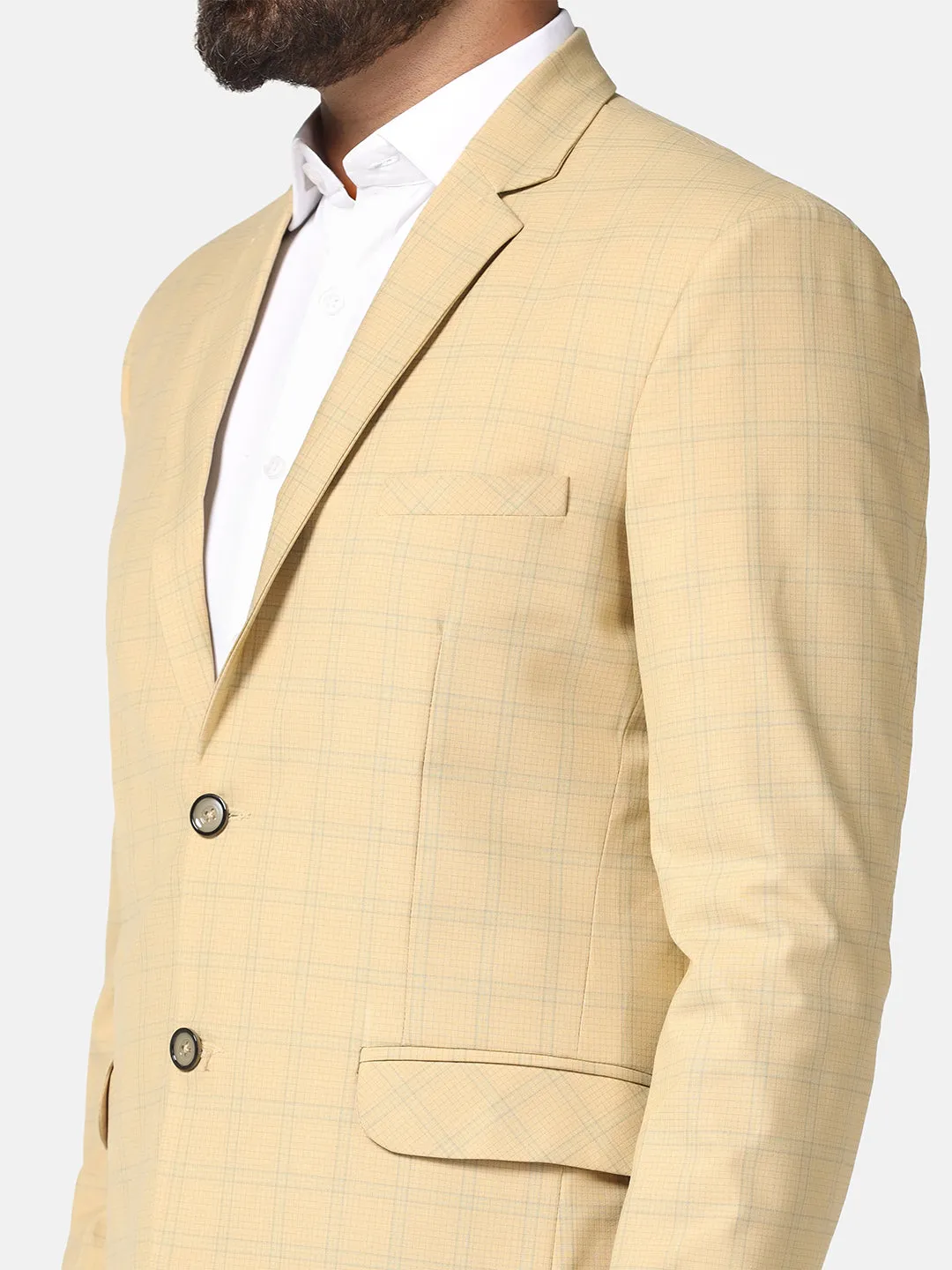 Men Beige Check Blazer